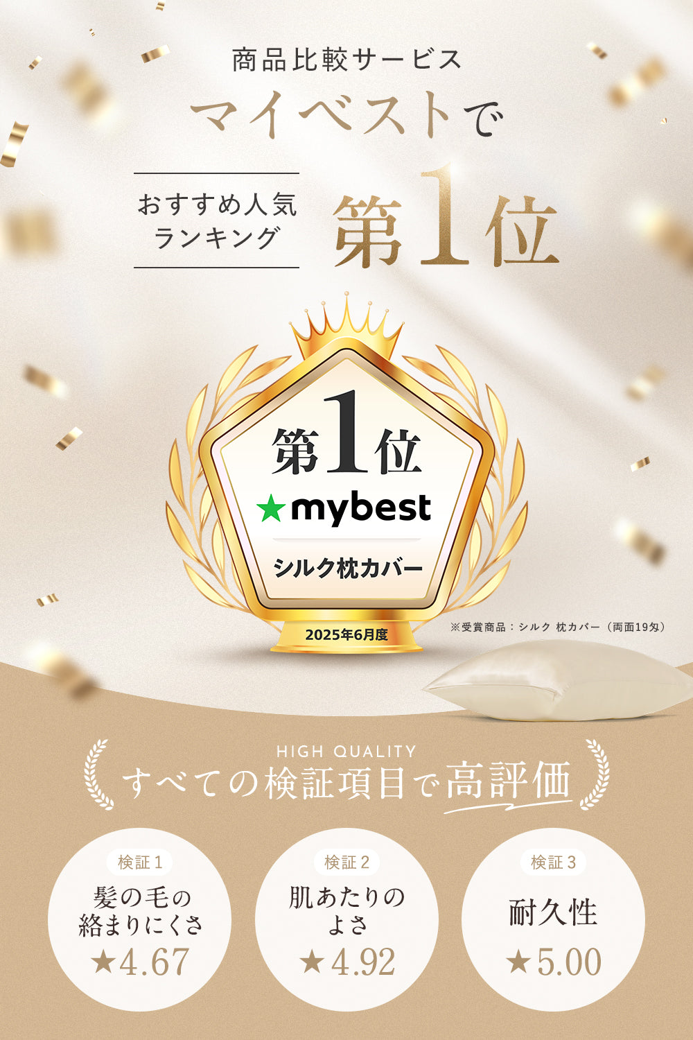 COCOSILKの シルク 枕カバー(両面タイプ)が「mybest(マイベスト)」でランキング1位を獲得!